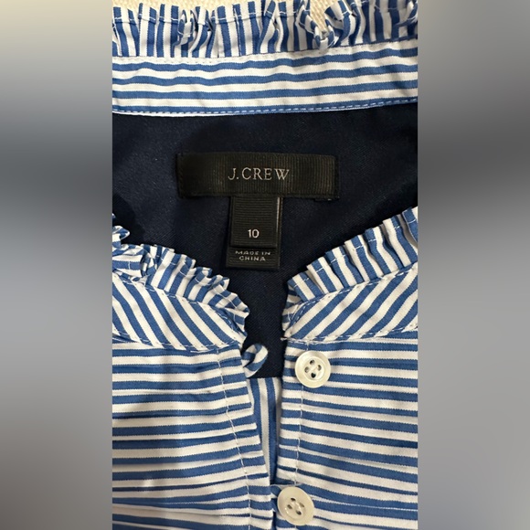 💜 J. Crew Blue & White Stripe Pleated Bib Pop Over Blouse 💜 - Picture 3 of 4